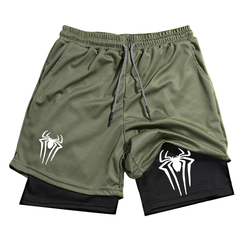 Shorts deportivos 2 en 1 con estampado de araña para hombre