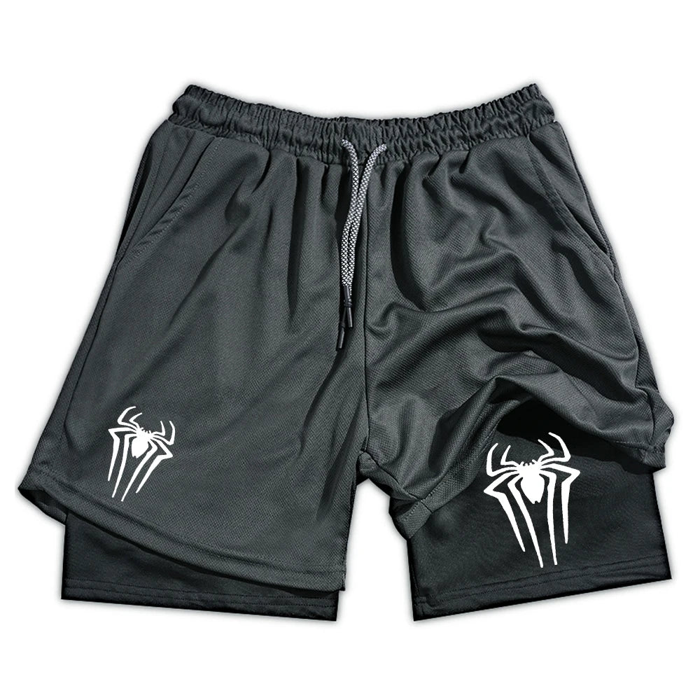 Shorts deportivos 2 en 1 con estampado de araña para hombre