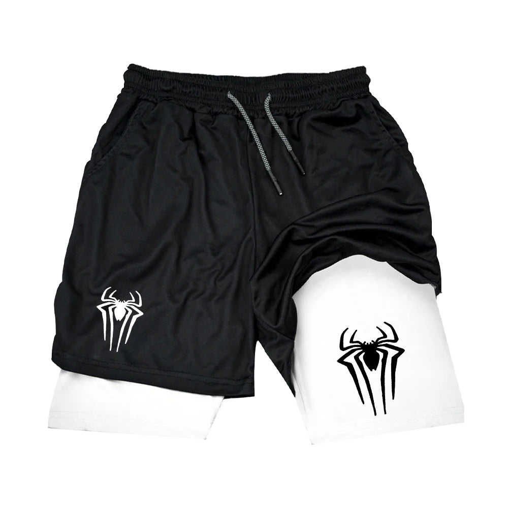 Shorts deportivos 2 en 1 con estampado de araña para hombre