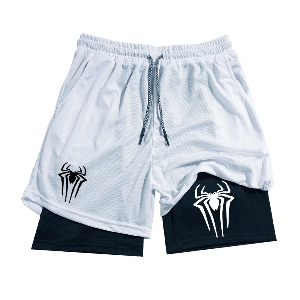 Shorts deportivos 2 en 1 con estampado de araña para hombre