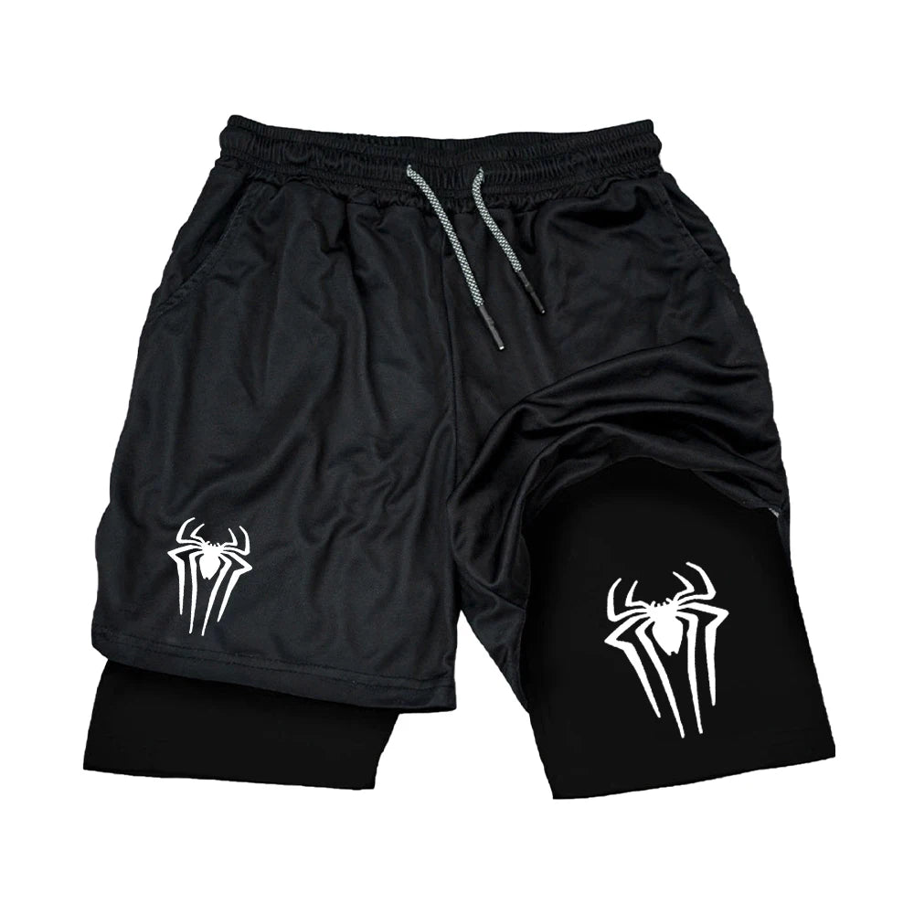 Shorts deportivos 2 en 1 con estampado de araña para hombre
