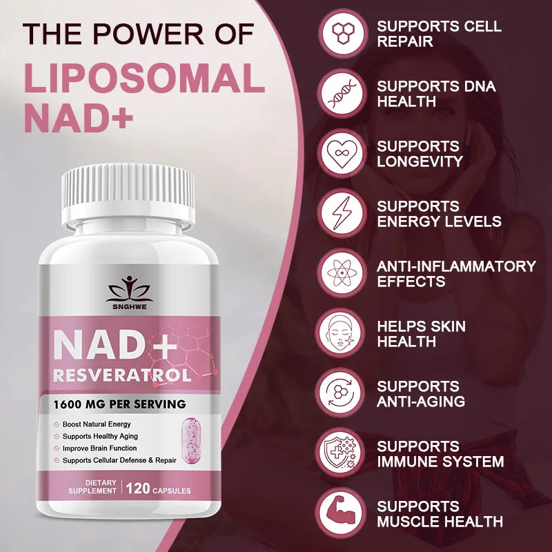 Cápsulas de NAD+ con Trans-Resveratrol 98% Liposomal | Energía Celular y Antienvejecimiento